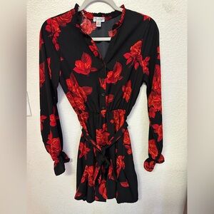Justify Black Dress with Red Floral Design